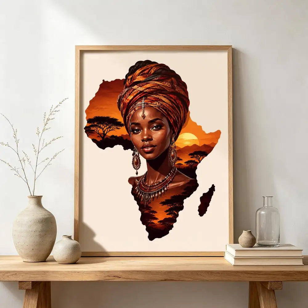 African Woman Map Silhouette Print Poster Modern and Elegant Wall Stickers for Home Decor Living Room Dormitory Wall Art