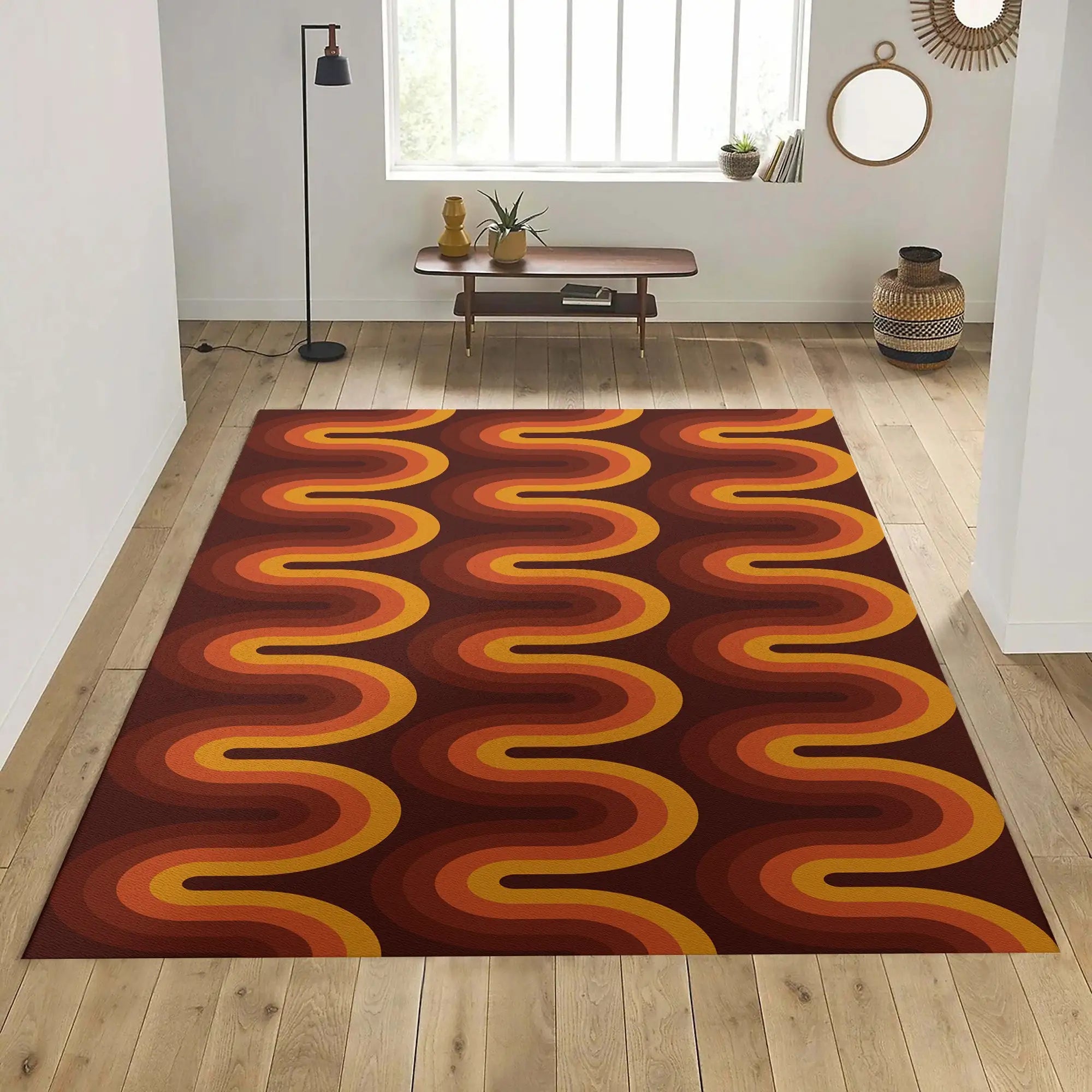 Brown Groovy Retro 70s Area Rug Brown Orange Geometric Rug Groovy Dorm Decor Tangerine Mid Century Rug Retro Home Decor