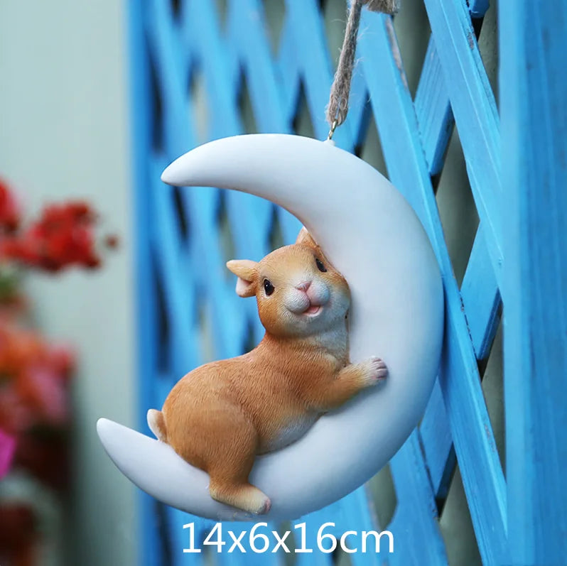 Resin Handicraft Ornaments Cartoon Pendant Garden Courtyard Hanging Decoration Moon Rabbit Home Furnishing