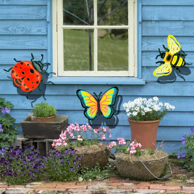 New 1/3pcs Iron Bees Ladybugs Butterflies Wall Decor Garden Decoration Outdoor Indoor Metal Craft Vibrant Home Furnishings