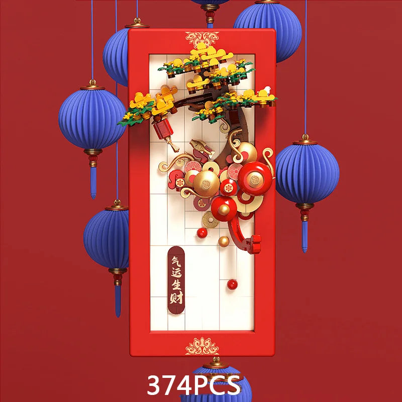 Creative China New Year Building Block Home Furnishings Assemble Brick Dragon Koi Carp Maroon Orange Educational Toys For Gifts