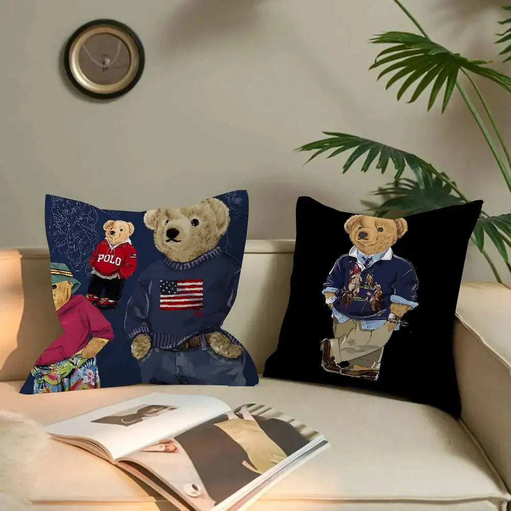 Cute Teddy Bear Happy Pillow Gifts Home Office Furnishings Bedroom Sofa Car Cushion Cover Case 45x45cm