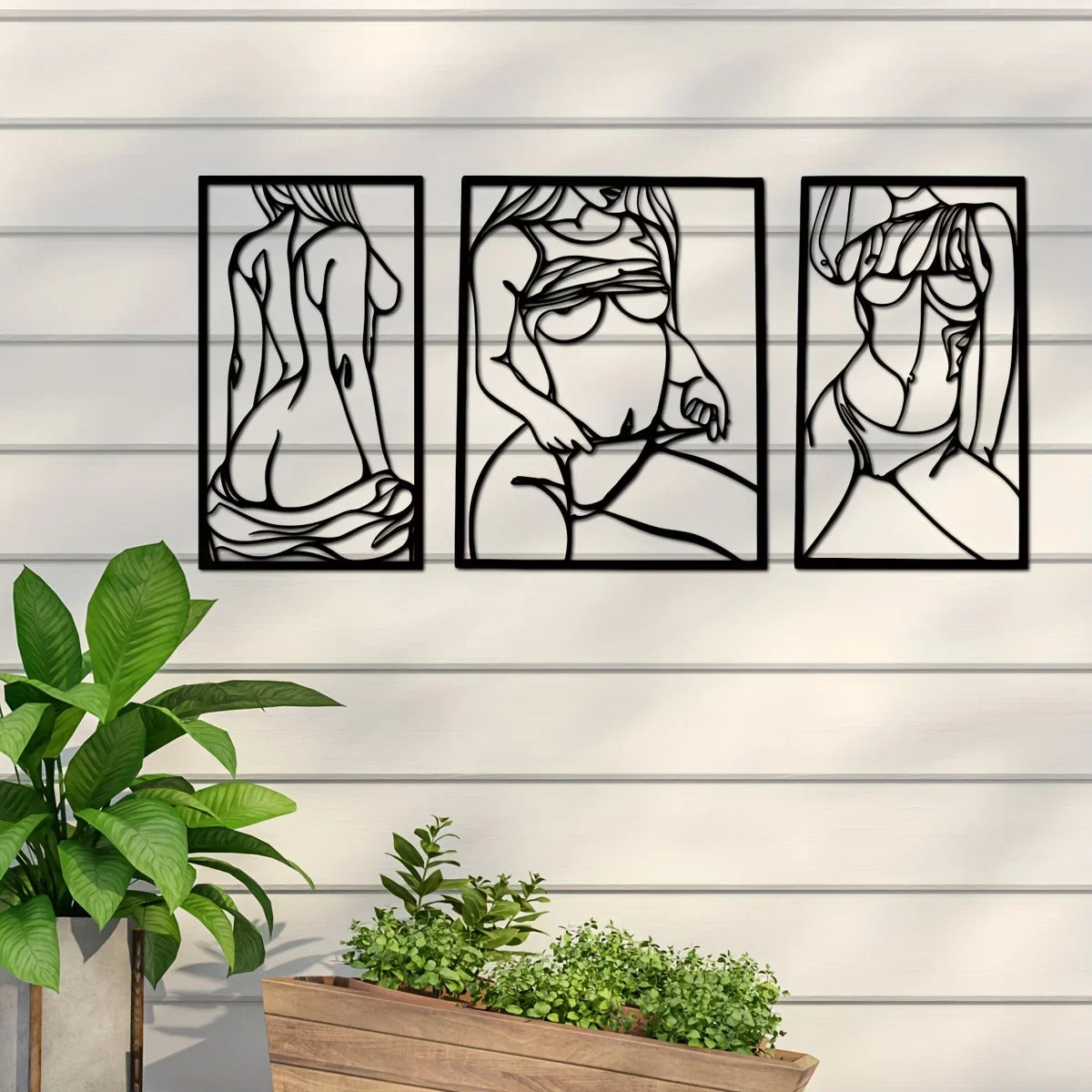 1pc Metal Art Wall Decor, Black Female Body in Frame, Hanging Steel Bathroom Decoration, Iron Set Large Wall Art Sticker