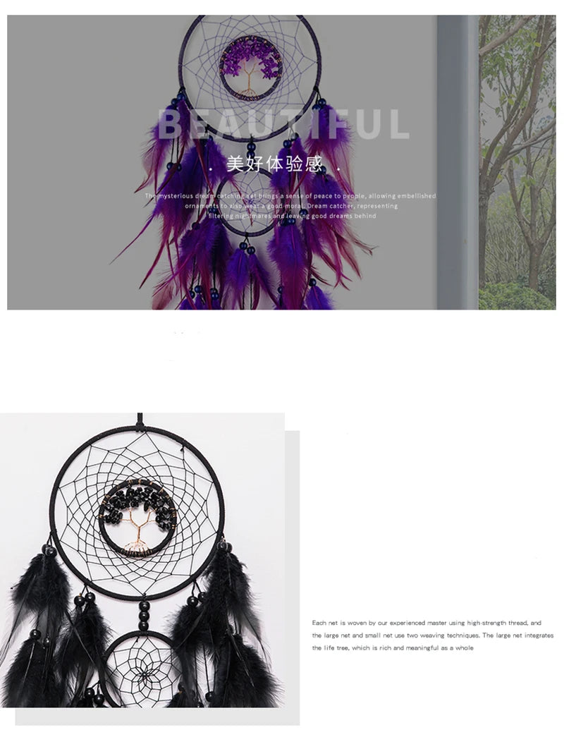Dream Catcher Living Room Hanging Ornaments Crystal Tree of Life Hand-woven Wind Chimes Birthday Festival Gifts Home Decorations