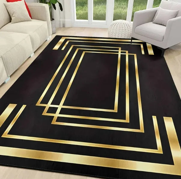 Black Luxury Chenille Mat Bohemian Floral Persian Mat Machine Washable Living Room Bedroom Entryway Black Boho Floor Mats (2)