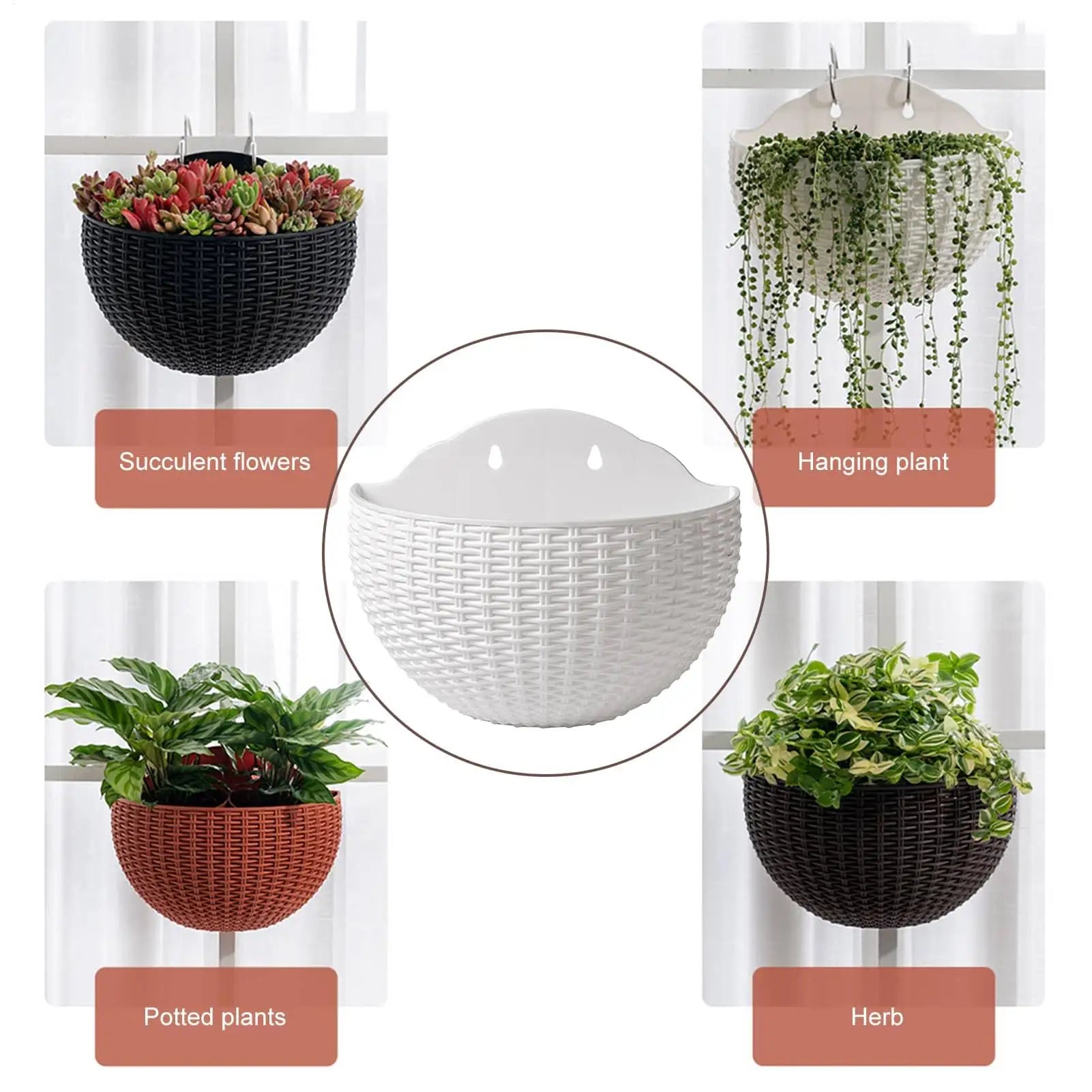 Semi-circular Flower Pot Wall-mounted No-punching Flower Basket Garden Planter Hanging Flowerpot Self watering For Home Decor