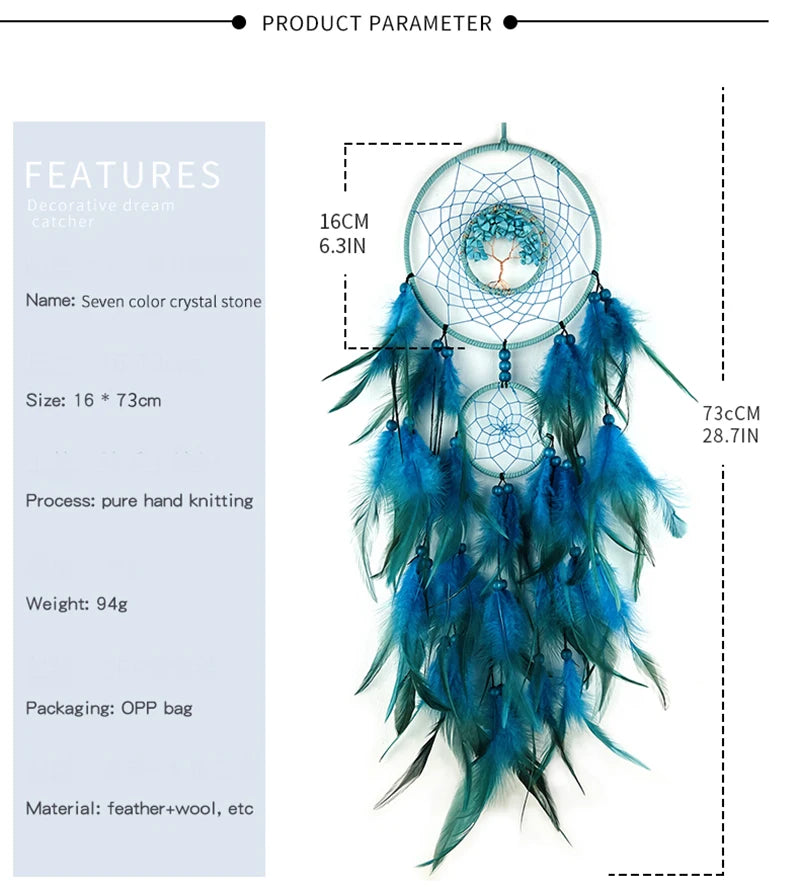 Dream Catcher Living Room Hanging Ornaments Crystal Tree of Life Hand-woven Wind Chimes Birthday Festival Gifts Home Decorations