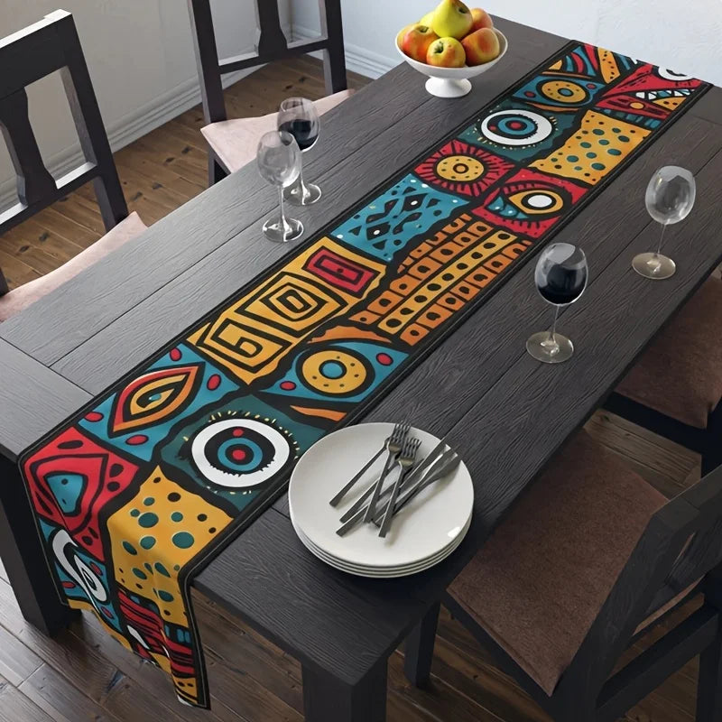 1 Vibrant African Tribal Pattern Table Runway, Rectangular Shape, Suitable for Farmers, Indoor, Kitchen, Anniversary, Table Decoration, Household Items