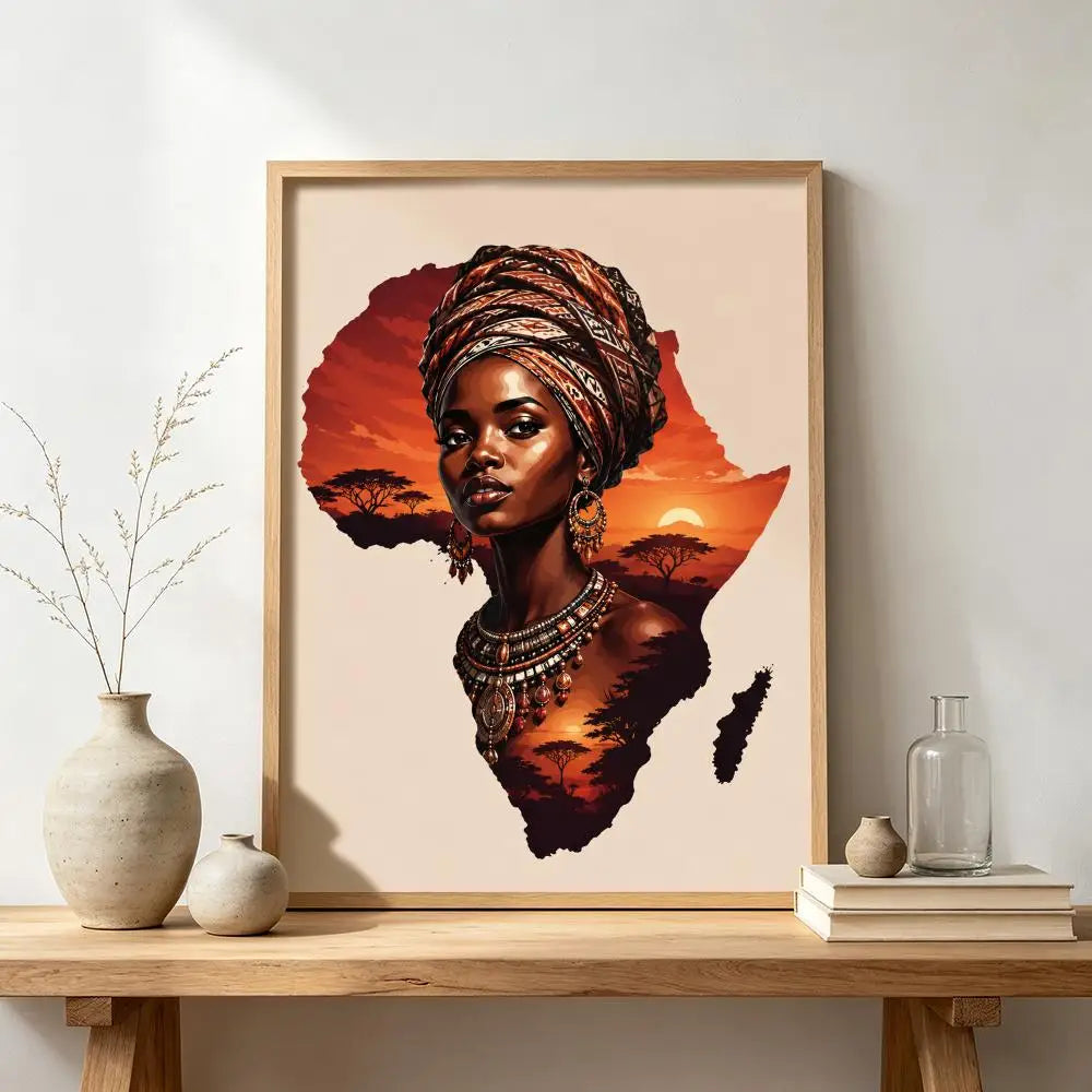African Woman Map Silhouette Print Poster Modern and Elegant Wall Stickers for Home Decor Living Room Dormitory Wall Art