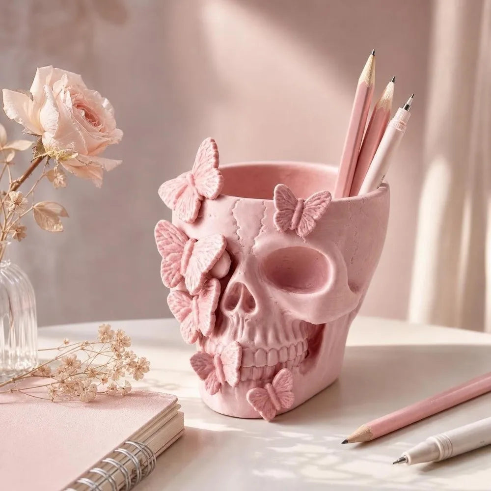 Gothic Butterfly Skeleton Statue Funny Home Decorations Flower Pot Vase Large Capacity Halloween Skull Ornaments Home