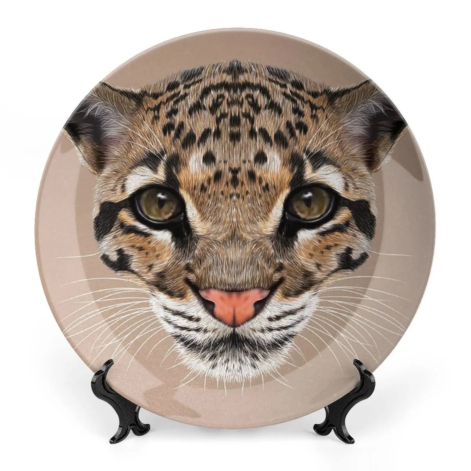 Leopard Print Porcelain Plate, African Pattern Print Ceramic Wall Hanging Decor Accessory for Dining Table Tabletop Home Decor