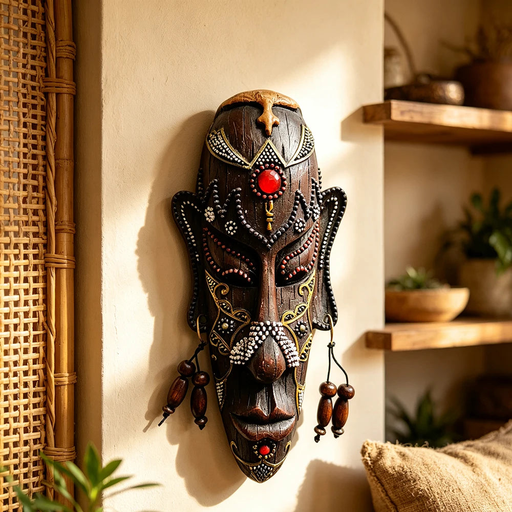 1pc, African Style Hanging Decorations, South Africa Mask Pendant, Handmade Painted Resin Craft, Restaurant Bar Wall Decoration