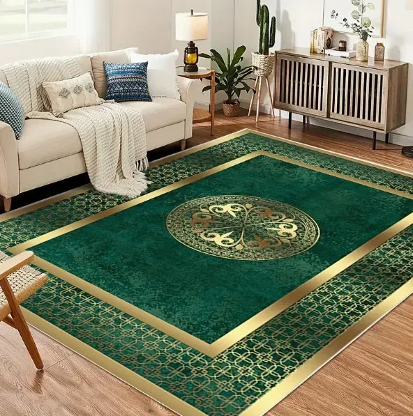 Black Luxury Chenille Mat Bohemian Floral Persian Mat Machine Washable Living Room Bedroom Entryway Black Boho Floor Mats (2)