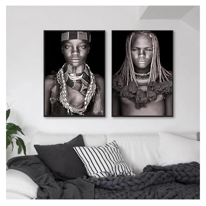 Black and White African Women Man Living Room Canvas Painting Wall Pictures Quadro Cuadros Wall Art Portrait Home Decoration