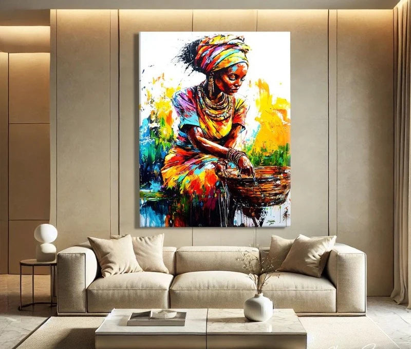 African Women Art Painting Poster Colourful Abstract African American Wall Art African Canvas Paintings Home Bedroom Decor
