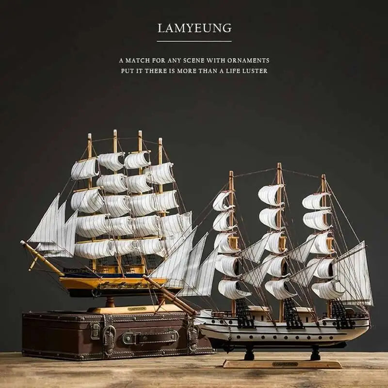 Naotical Lifelike Miniature Wooden Pirate Sail Ship Model Marine Decoration Accessories Modern Arts Office Home Decor Souvenirs
