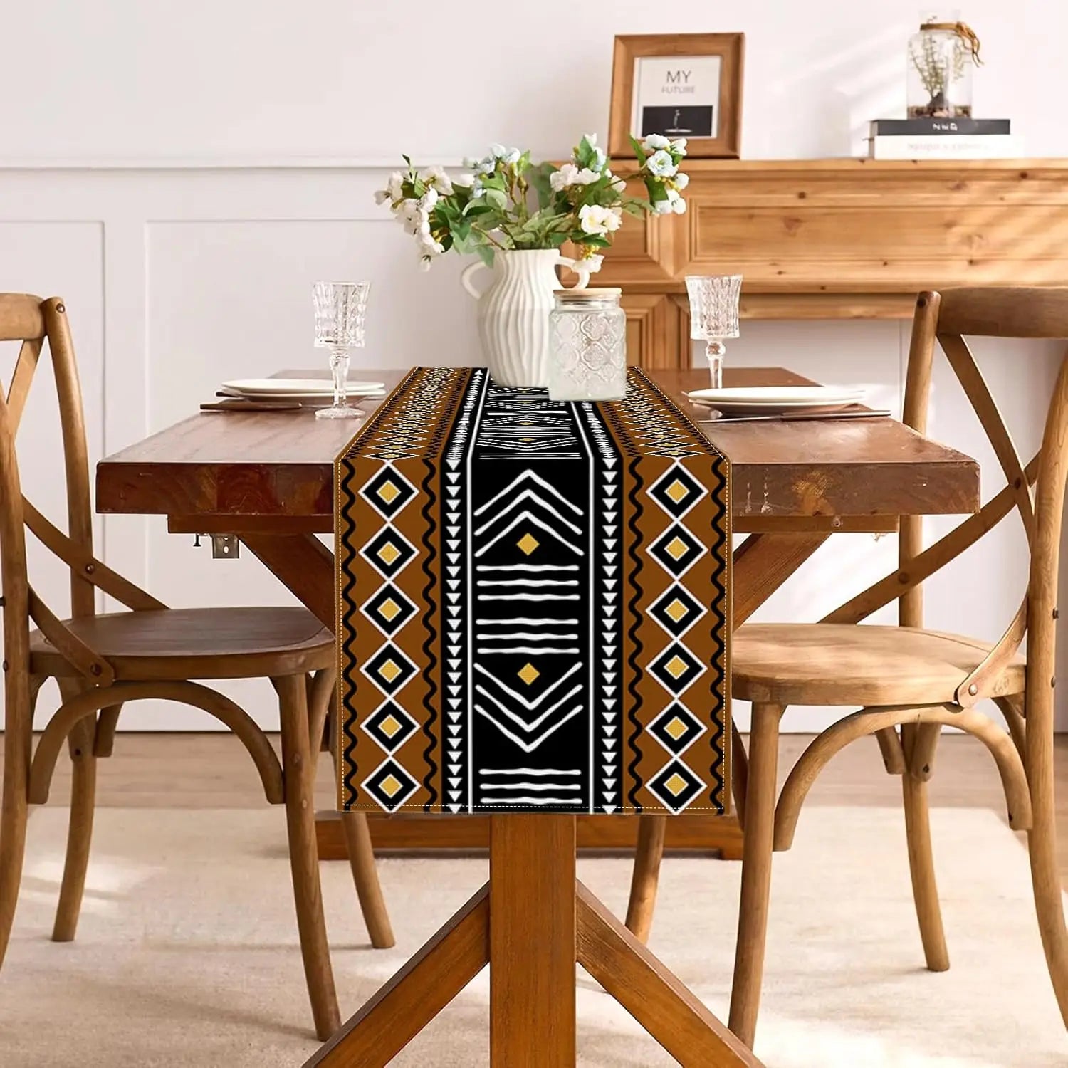 African Geometric Tribal Linen Table Runner Holiday Party Decor Reusable Kitchen  Dining Table Runner Wedding Decorations
