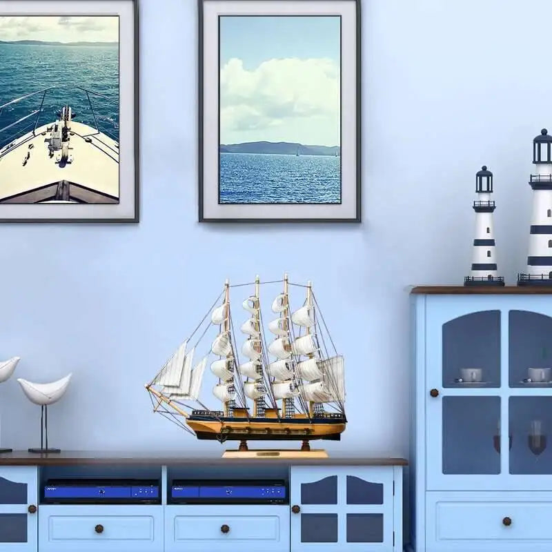 Naotical Lifelike Miniature Wooden Pirate Sail Ship Model Marine Decoration Accessories Modern Arts Office Home Decor Souvenirs