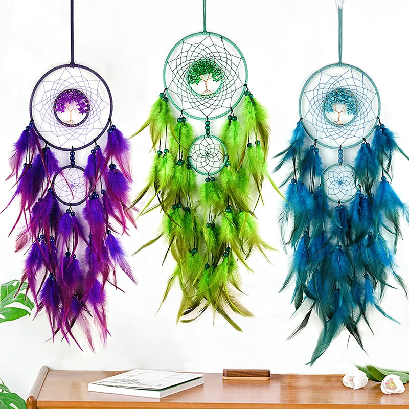 Dream Catcher Living Room Hanging Ornaments Crystal Tree of Life Hand-woven Wind Chimes Birthday Festival Gifts Home Decorations