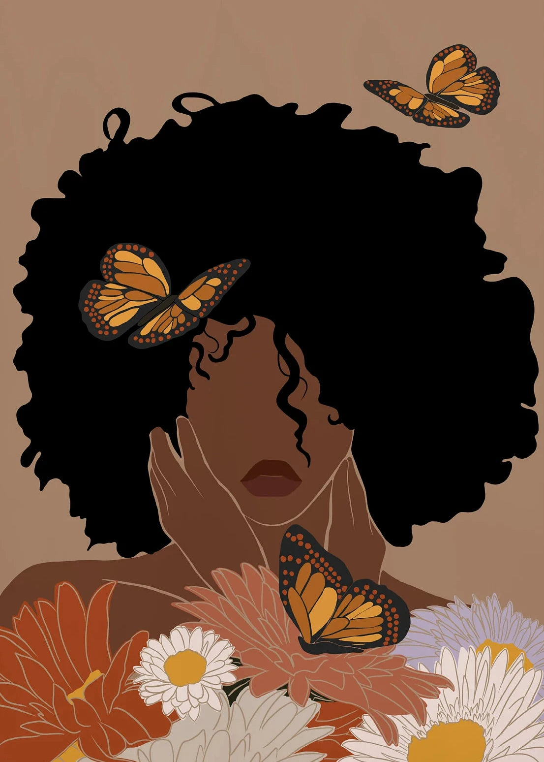 African Woman Flower Head Black Canvas Wall Art Books and Yoga Pictures Home Living Room Decor Boho Artwork Fashion Print Poster
