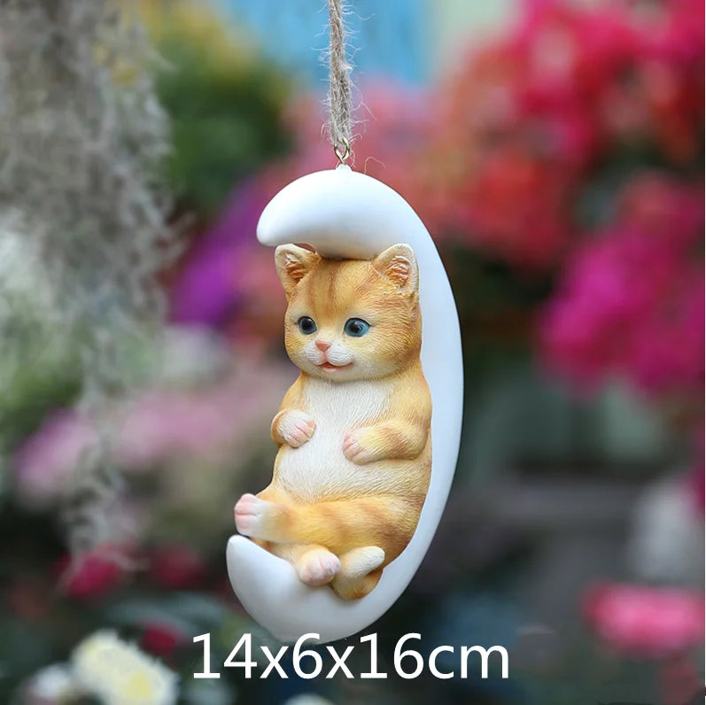 Resin Handicraft Ornaments Cartoon Pendant Garden Courtyard Hanging Decoration Moon Rabbit Home Furnishing