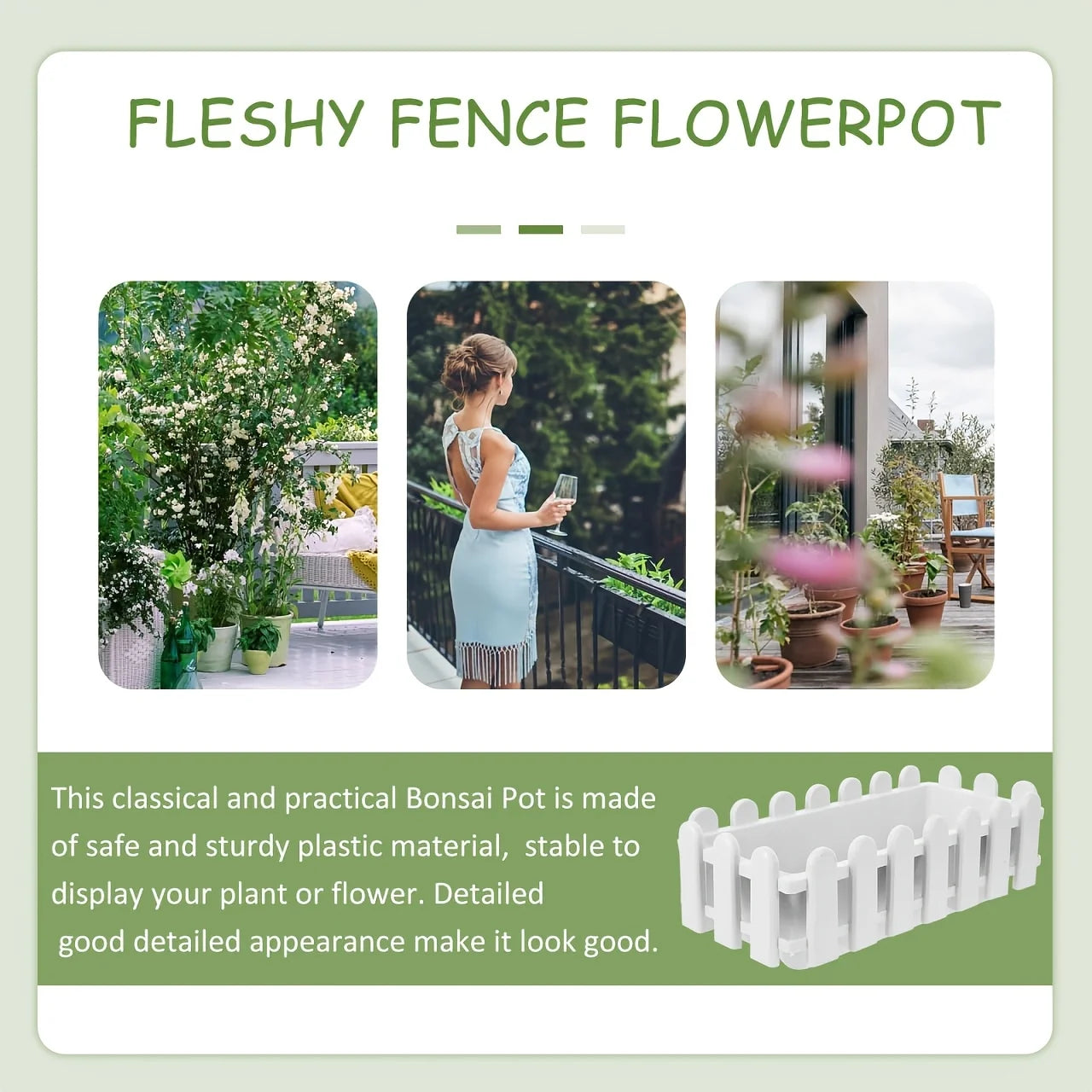 Fence Style Planter Box Balcony Garden Decor Planting Container, Succulent Artificial Flower Green Plant Pot For Indoor Outdoor