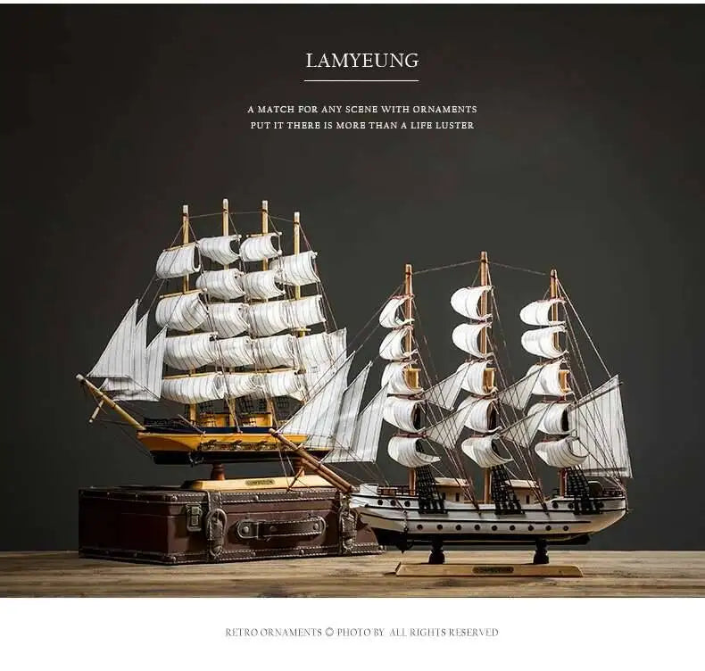 Naotical Lifelike Miniature Wooden Pirate Sail Ship Model Marine Decoration Accessories Modern Arts Office Home Decor Souvenirs