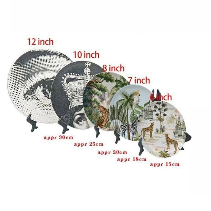 Eastern Horse Decorative Plate Plant Bird Parrot Illustration Dish Round Ceramic Tray for Home Decoration Luxury Porcelain Craft