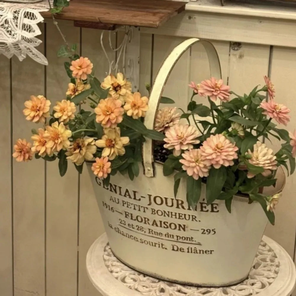 Metal Ironwork Flower Basket Home Furnishings Courtyard Tool Storage Hanging Basket Garden Balcony European Retro Style Decorate