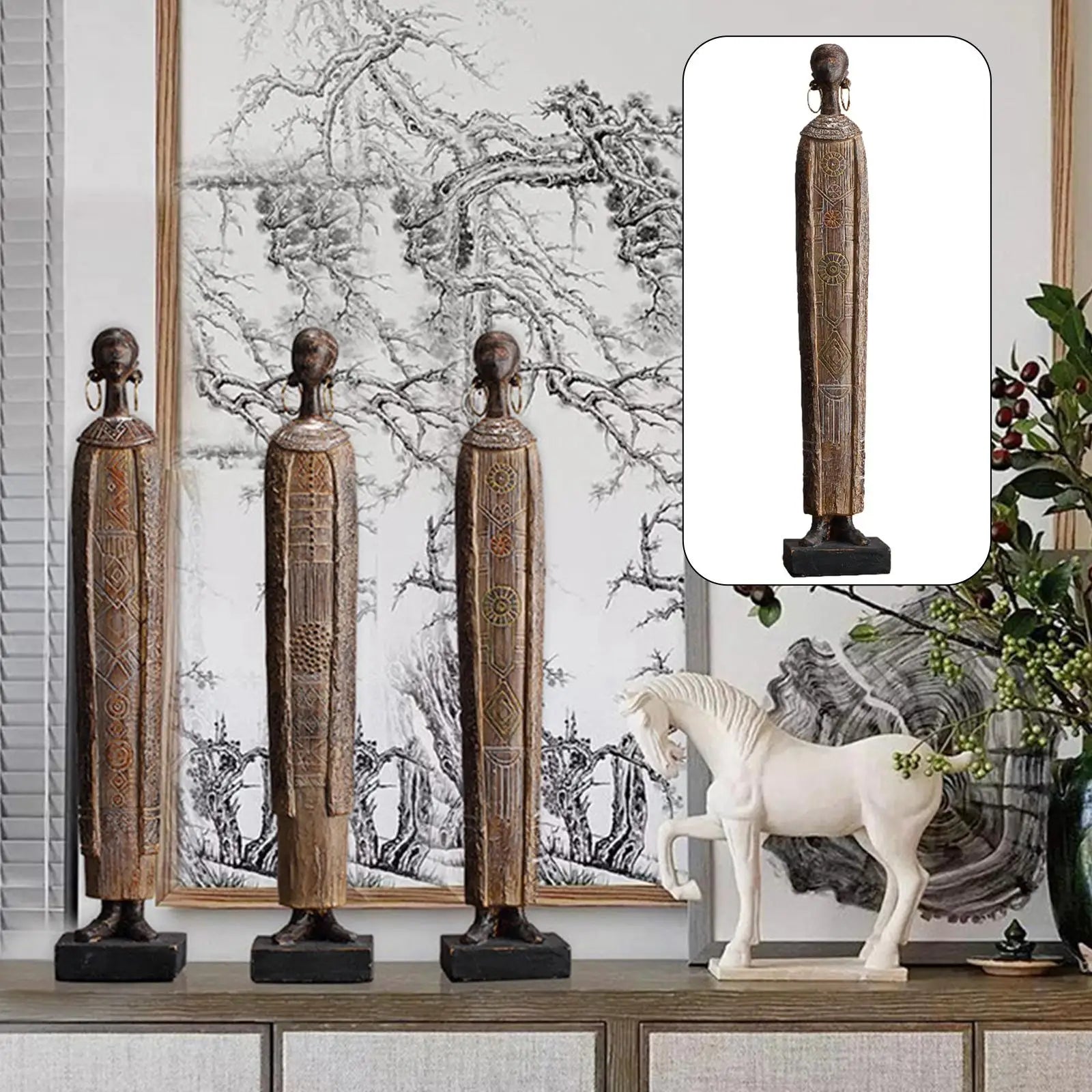 African Statue Sculpture Resin Figurines Women Girl for Home Cabinet Hotel