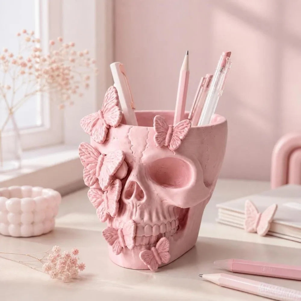 Gothic Butterfly Skeleton Statue Funny Home Decorations Flower Pot Vase Large Capacity Halloween Skull Ornaments Home