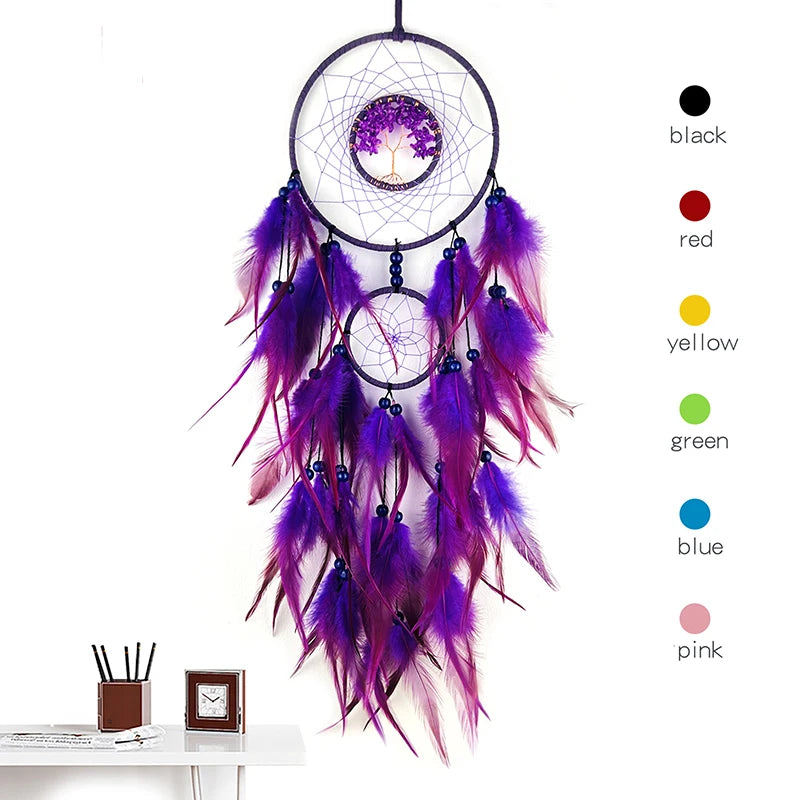 Dream Catcher Living Room Hanging Ornaments Crystal Tree of Life Hand-woven Wind Chimes Birthday Festival Gifts Home Decorations