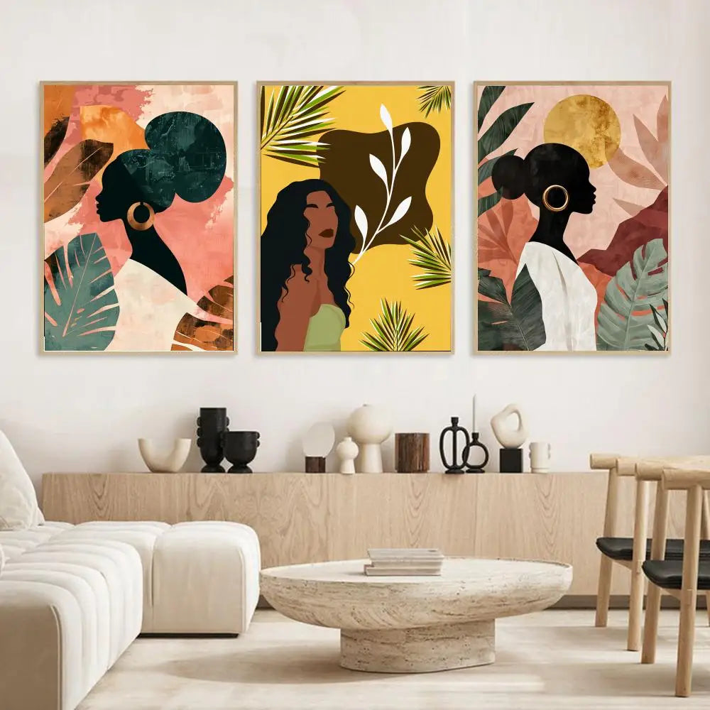 Abstract african woman flower leaves Poster Modern and Elegant Wall Stickers for Home Decor Living Room Dormitory Wall Art