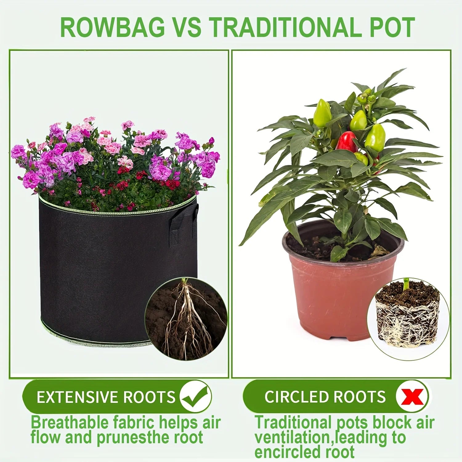 3/5/7 Gallon Grow Bags for Vegetable/Flower/Plant Fabric Pots with Handles Reinforced Aeration Planting Bags for Vegetables
