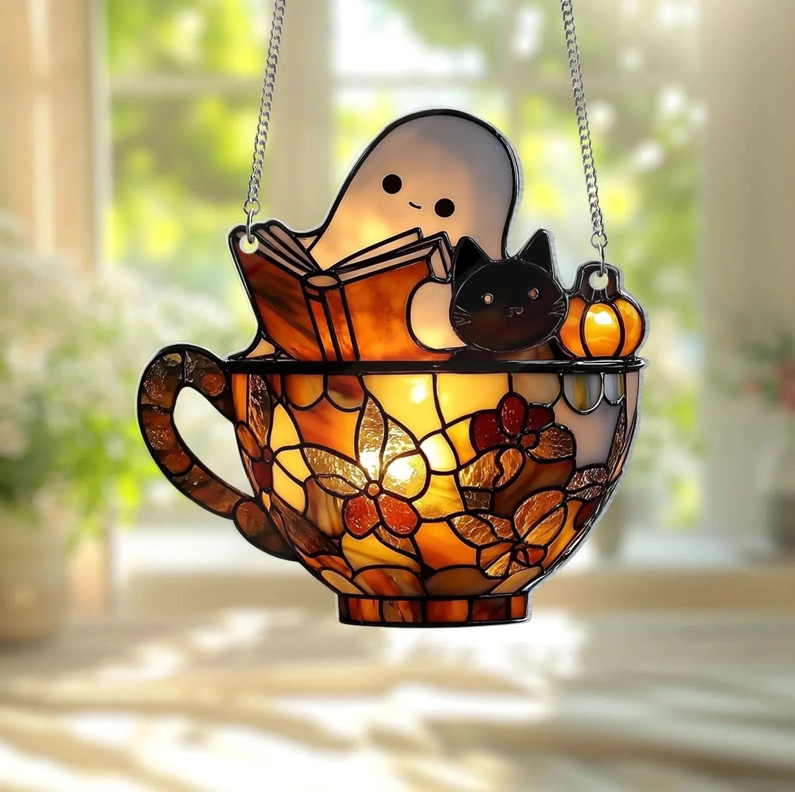 Halloween Ghost Reading Book Hanging Decor Acrylic Window Hanging Ornament Garden Decoration Props Halloween Party Decoration