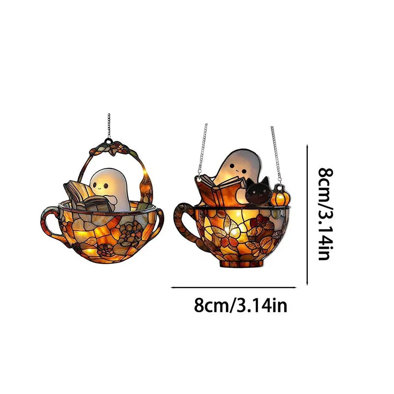 Halloween Ghost Reading Book Hanging Decor Acrylic Window Hanging Ornament Garden Decoration Props Halloween Party Decoration