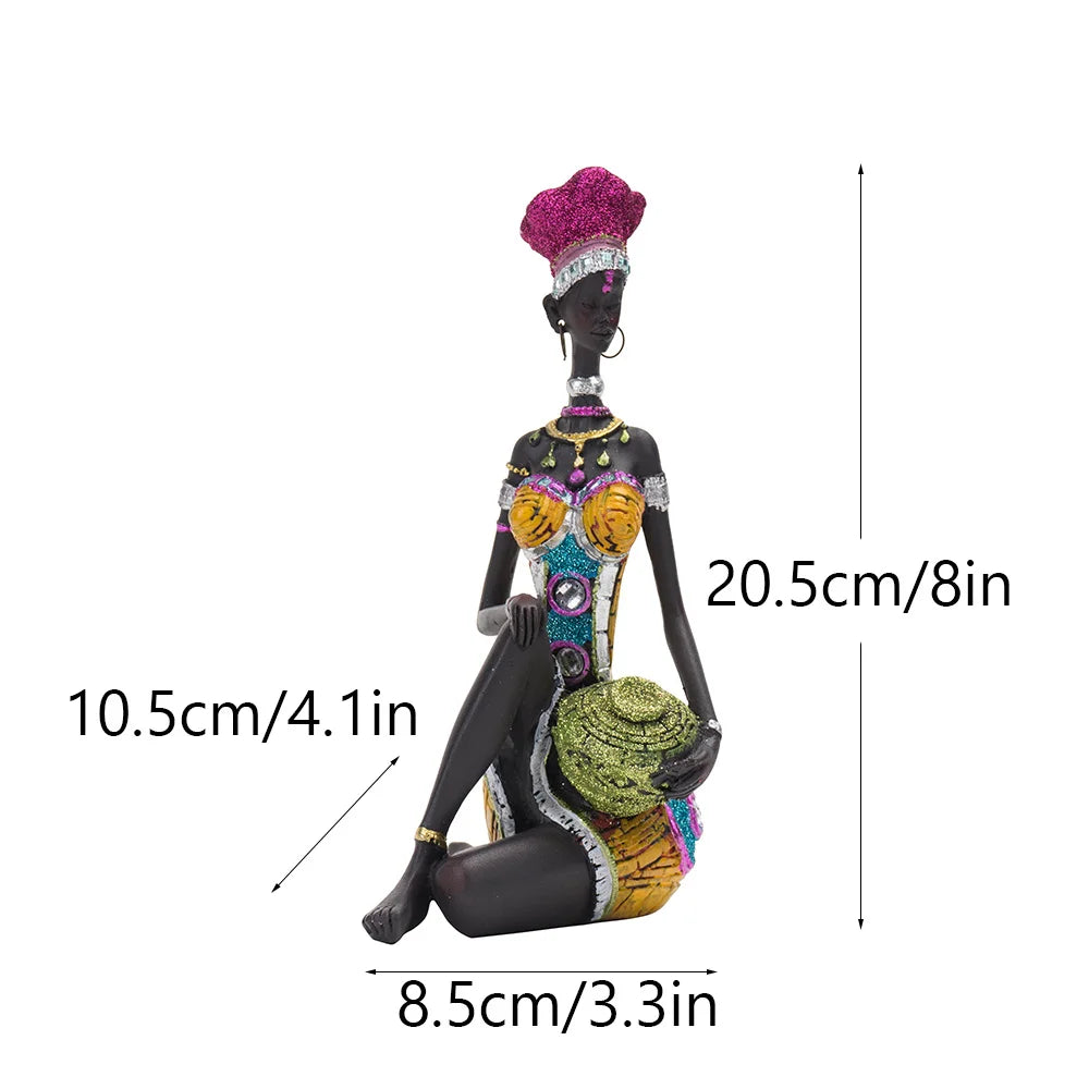 RAKKS Abstract African Black Women Sculpture Decoration Home Wine Cabinet Model Room Coffee Shop Resin Crafts