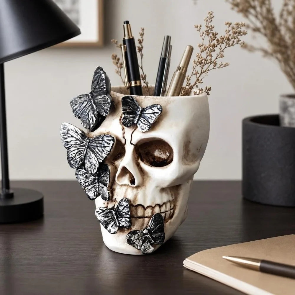 Gothic Butterfly Skeleton Statue Funny Home Decorations Flower Pot Vase Large Capacity Halloween Skull Ornaments Home