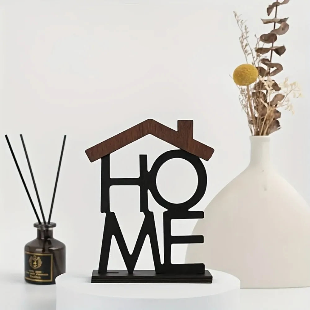 Wooden Home Letter Table Decor, Creative Hollow Home Sign Wooden Craft Ornament for Living Room Desktop Shelf Decor Shelf Decor