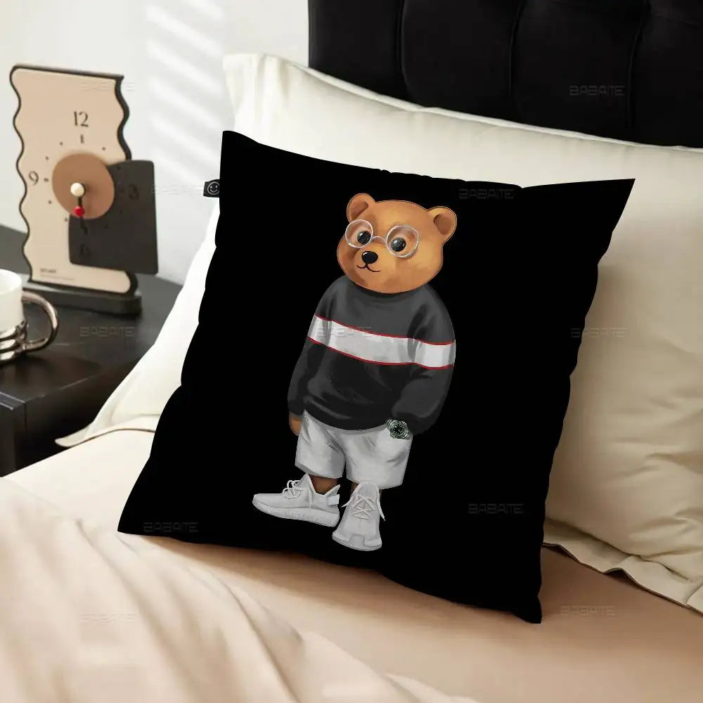 Cute Teddy Bear Happy Pillow Gifts Home Office Furnishings Bedroom Sofa Car Cushion Cover Case 45x45cm