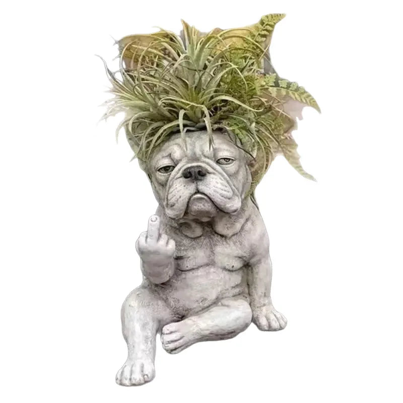 Funny Attitude Dog Planter, French Bulldog Resin Flower Pot for Indoor Outdoor Garden Ornament