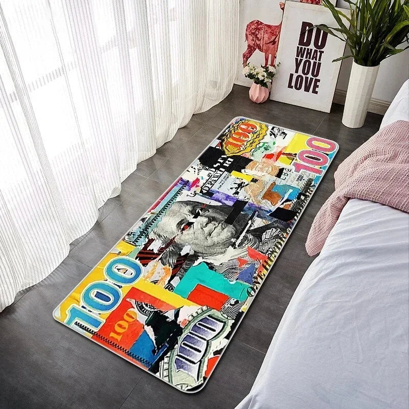 VIKAMA Creative Banknote Long Strip Floor Mat Soft And Anti-Slip Bedroom Bedside Blanket Bay Window Blanket Home Decoration