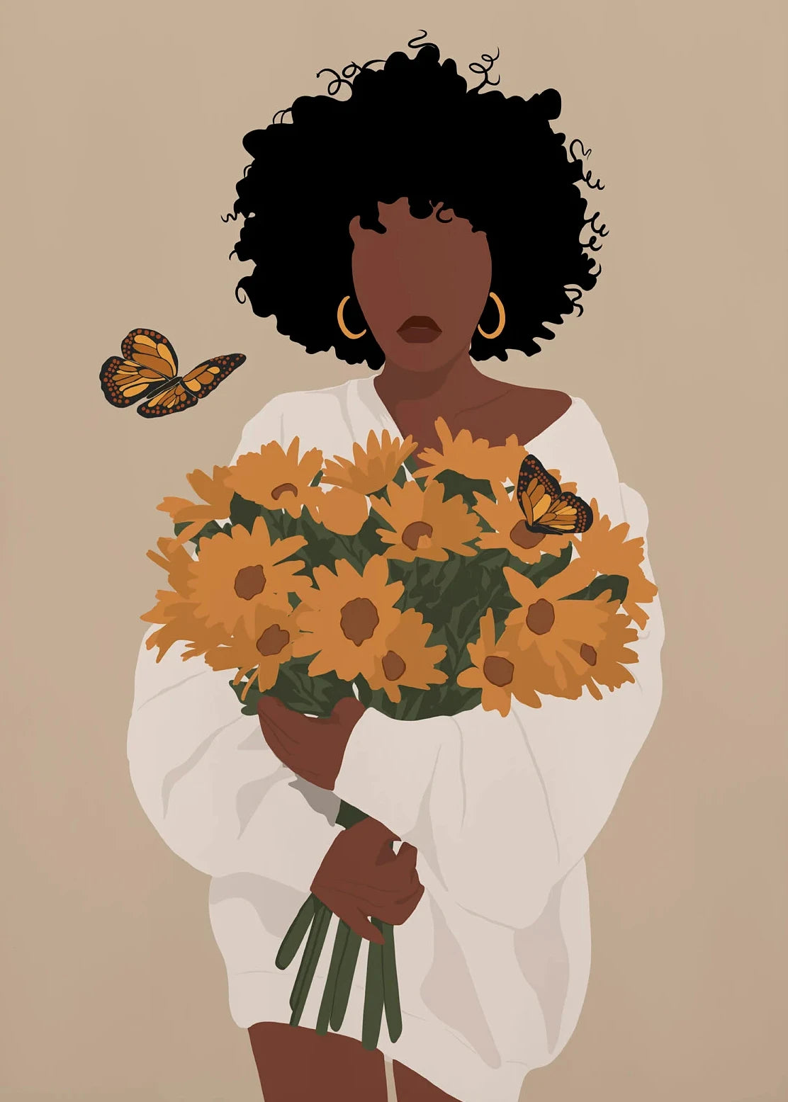 African Woman Flower Head Black Canvas Wall Art Books and Yoga Pictures Home Living Room Decor Boho Artwork Fashion Print Poster
