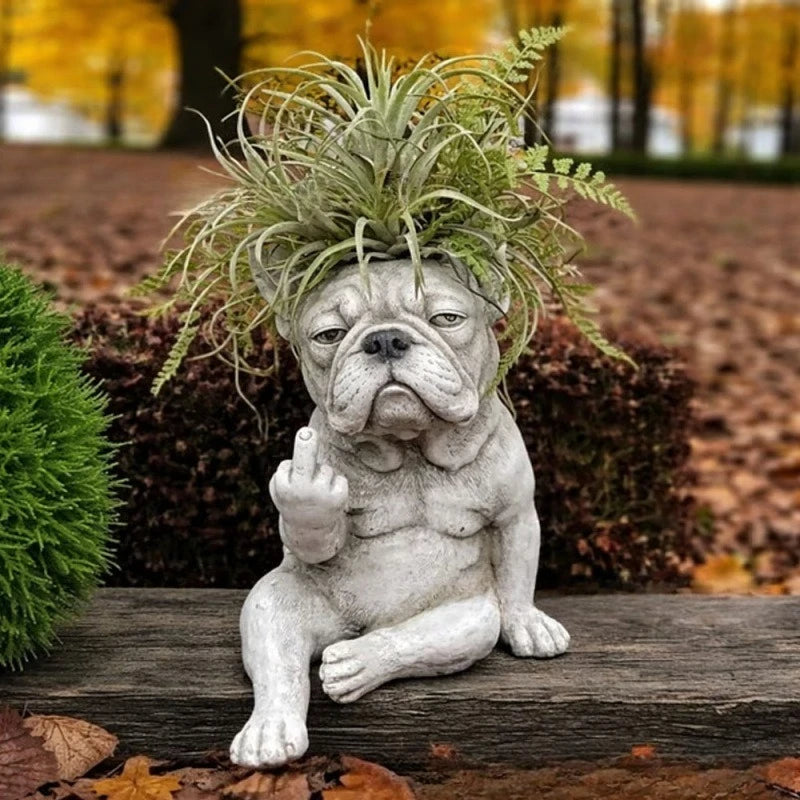 Grumpy French Bulldog Resin Planter Outdoor Garden Lawn Desktop Decor Creative Flower Pot Art Craft Ornament Gift