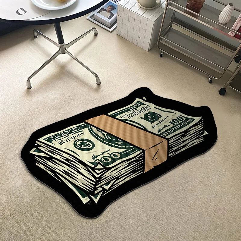 VIKAMA Trendy Printed US Dollar Note Floor Mat - Unique Design, Personalized, Anti-Slip, Home Decorative Carpet