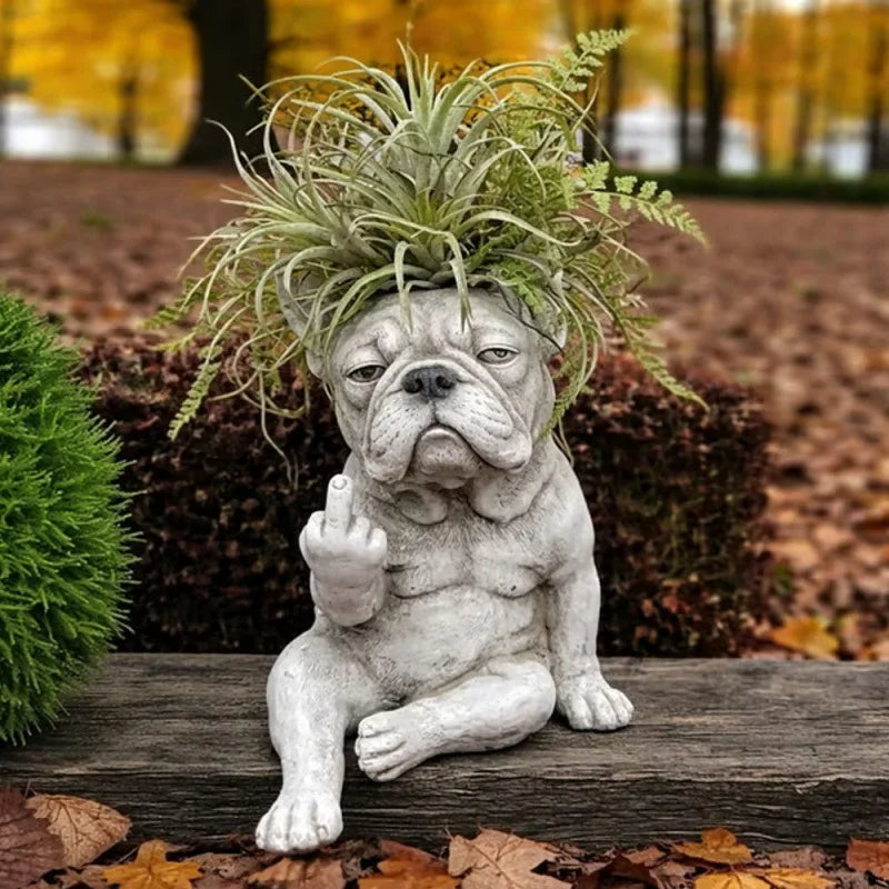 Grumpy French Bulldog Resin Planter Outdoor Garden Lawn Desktop Decor Creative Flower Pot Art Craft Ornament Gift