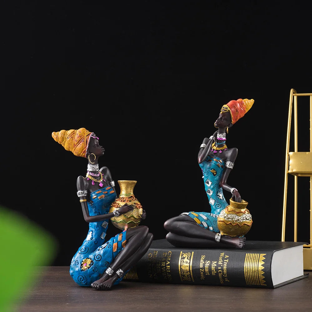 RAKKS Abstract African Black Women Sculpture Decoration Home Wine Cabinet Model Room Coffee Shop Resin Crafts