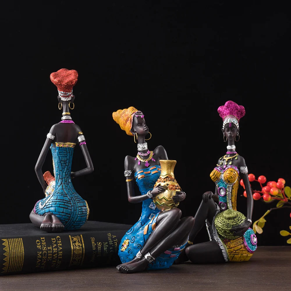 RAKKS Abstract African Black Women Sculpture Decoration Home Wine Cabinet Model Room Coffee Shop Resin Crafts