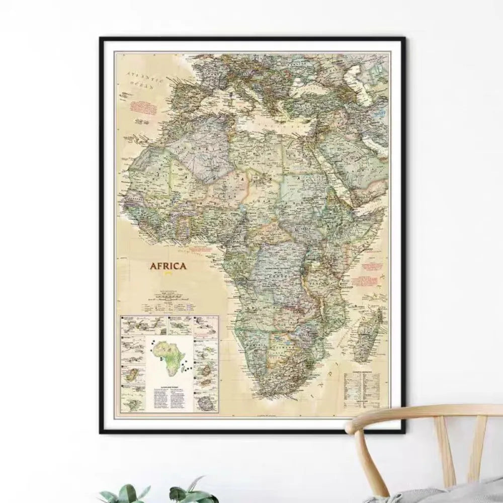 Large African Map Wall Art Posters Home Decoration Prints High-quality Cotton Canvas Painting For WALL, Best Gift for Traveler