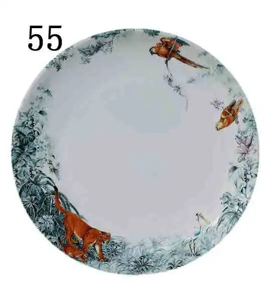Eastern Horse Decorative Plate Plant Bird Parrot Illustration Dish Round Ceramic Tray for Home Decoration Luxury Porcelain Craft